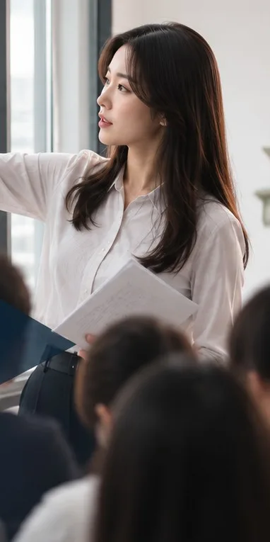 칠판 앞에서 수업 중인 원장님